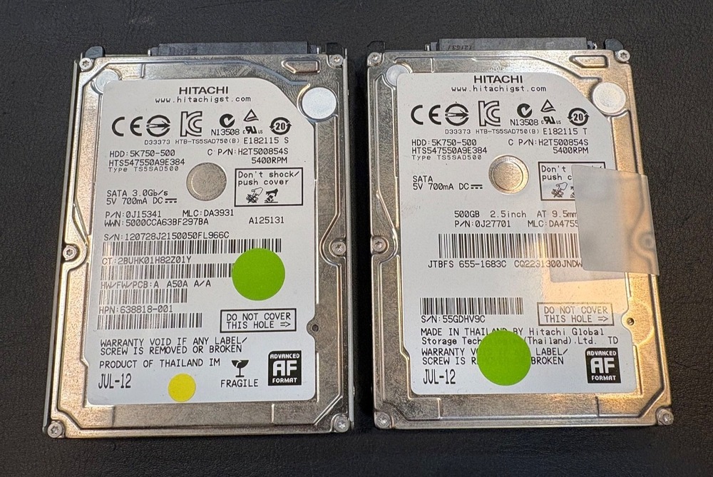 (Lot of 2) Hitachi 5K750-500 - 500GB 2.5" SATA Hard Drive